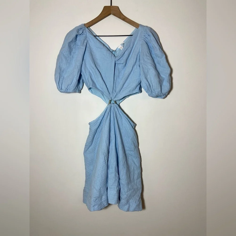 Jonathan Simkhai Swim Women's Helen Cutout Puff Sleeve Mini Dress Blue Size S - Picture 5 of 7